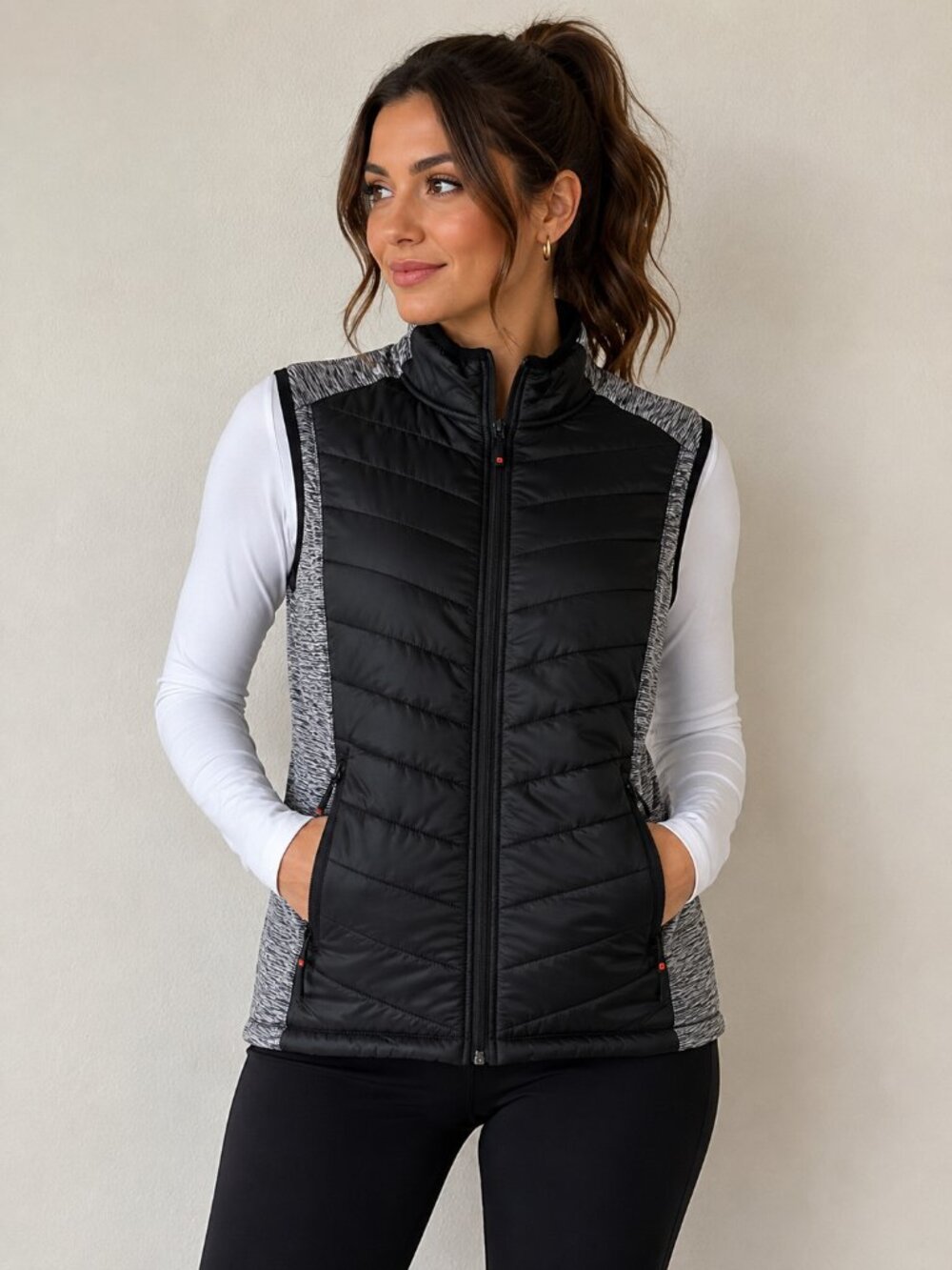 Mountain Warehouse Women’s Quilted Hybrid Vest | Black & Grey | Size US 10
